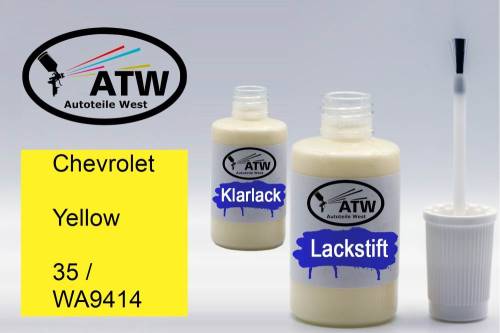 Chevrolet, Yellow, 35 / WA9414: 20ml Lackstift + 20ml Klarlack - Set, von ATW Autoteile West.